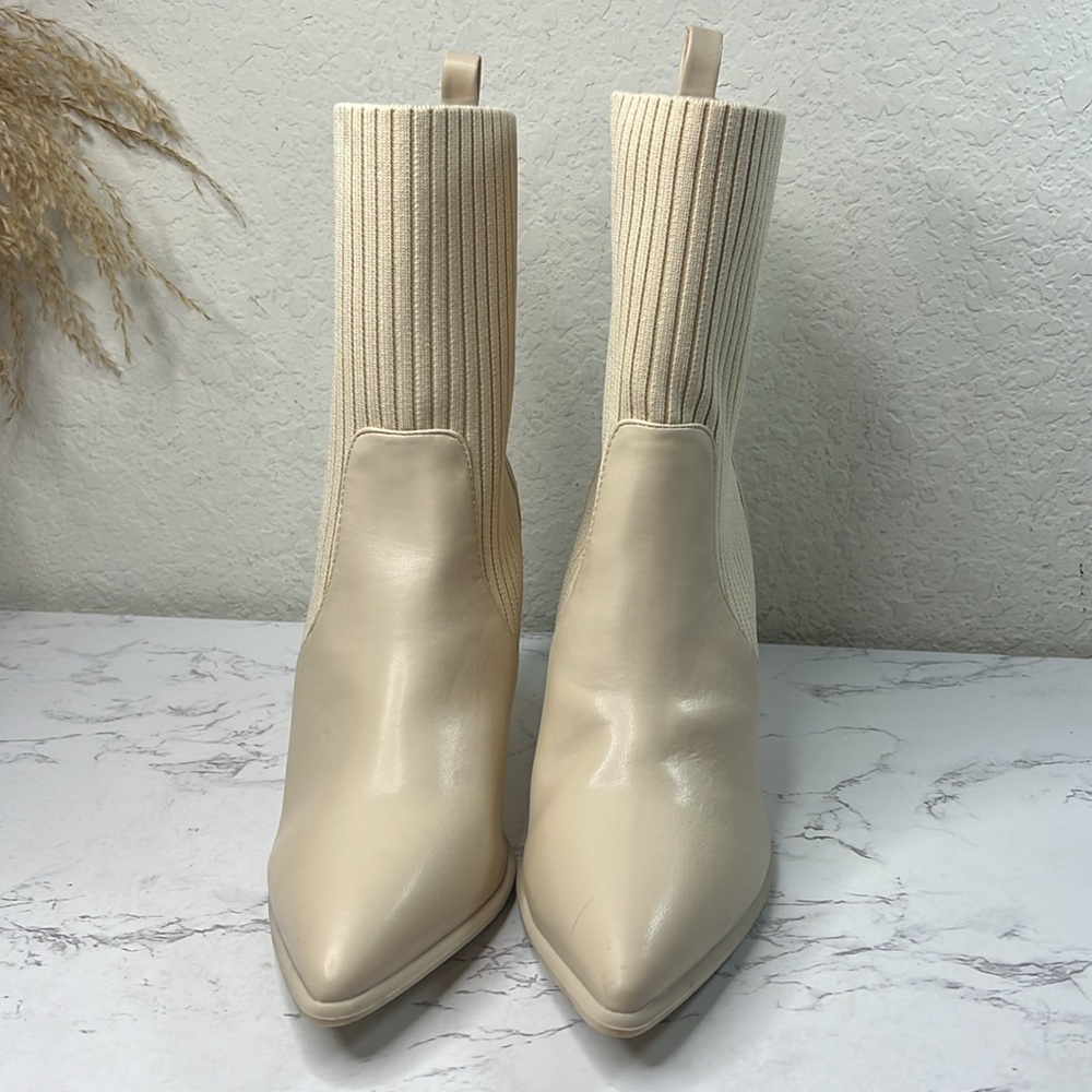 MIA Cream Ribbed Ankle Booties - Picture 10 of 13